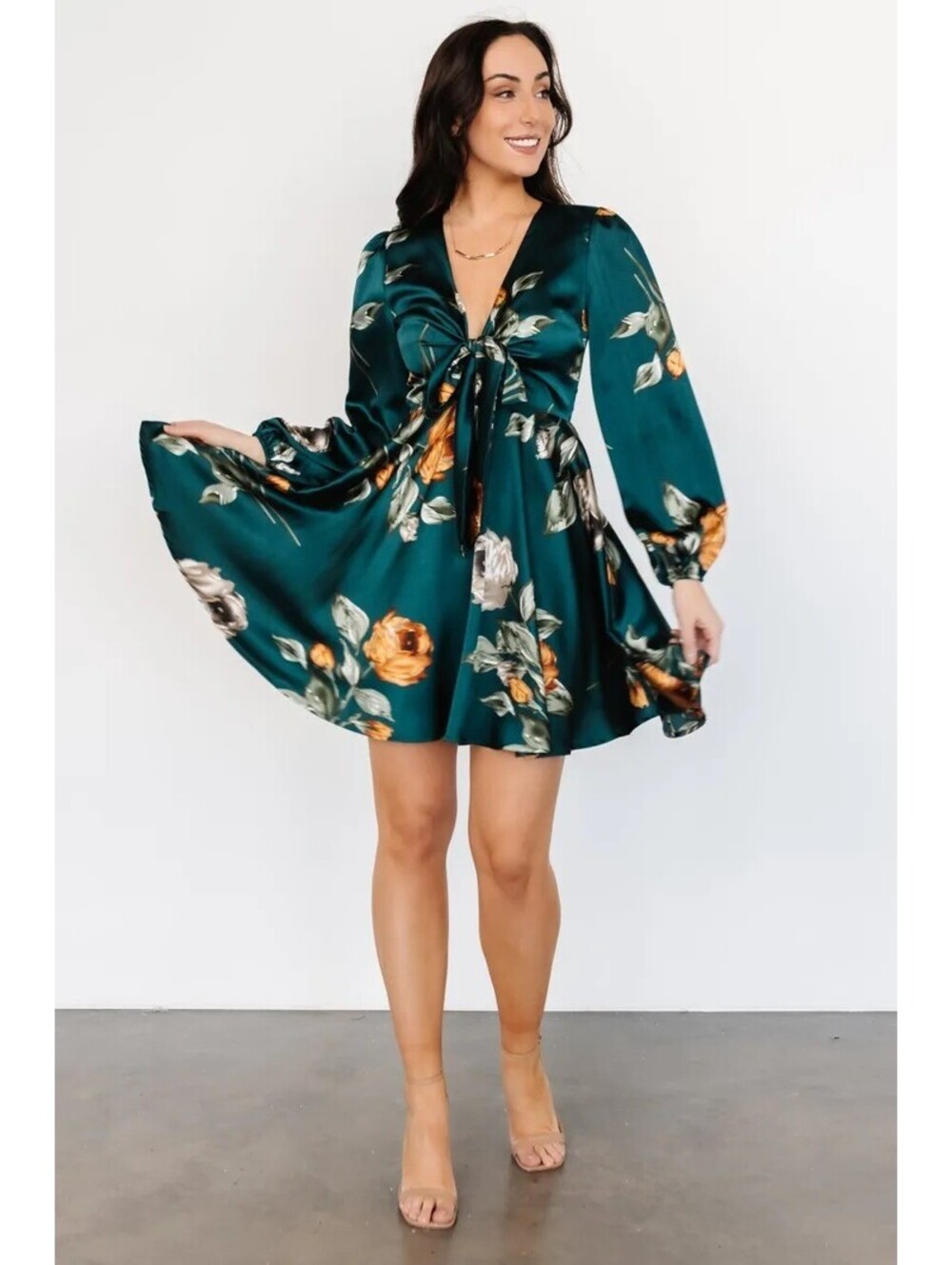 Baltic Born Woodbury Satin Mini Dress Deep Topaz Floral Size L